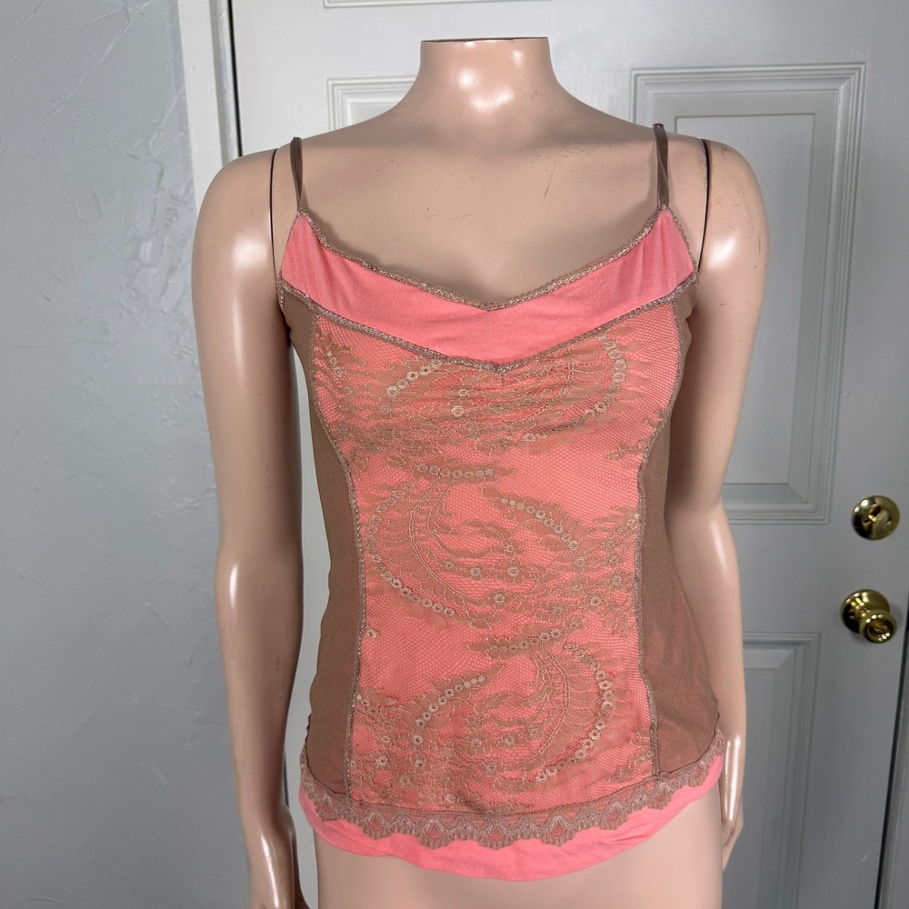 Vintage y2K bebe Women's Top M Tank Shirt Lace Party Sleeveless Mesh USA D4-15 - Picture 1 of 6